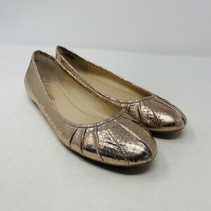 Nine West Womens Size 7.5M Blustery Ballet Flat Shoes in Snakeskin Rose Gold S1